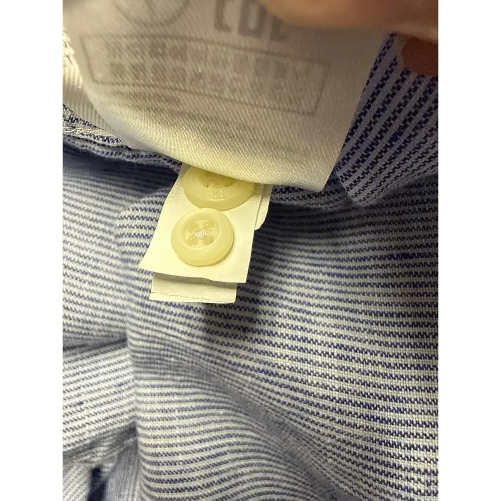 Banana Republic Mens 100% Linen Short Sleeve Shirt XL Blue White Stripe Preppy